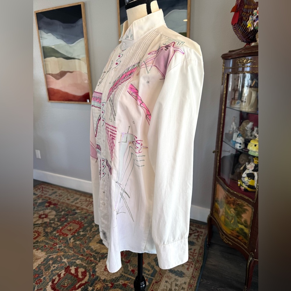 Artisan Painted Pink and Silver Blouse - Picture 5 of 11